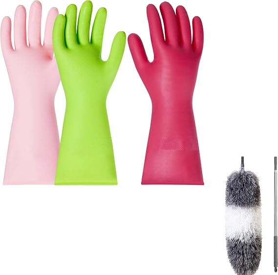BOOMJOY Microfiber Duster & Cleaning Gloves 3 Pairs