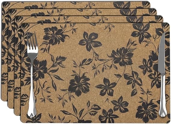 comfoyar Boho Cork Table Placemats with Non-Slip Rubber Back Set of 4