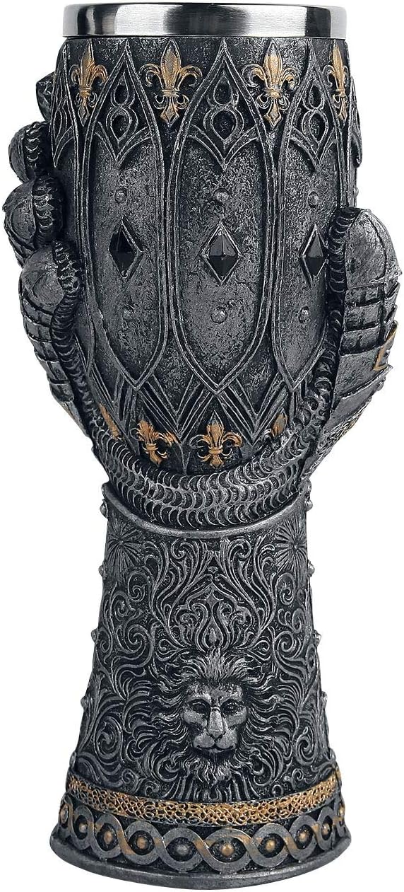 Nemesis Now Lion Heart Gauntlet Goblet 25cm Silver, Resin wStainless Steel Insert, One Size
