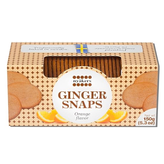 Nyakers Pepparkakor Swedish Ginger Snaps Cookies, Vegan Cookies, Dairy-Free Snacks, Gourmet Cookies, Food Gift for Holidays, Christmas, Thanksgiving - Window Box - 5.3oz (Orange)