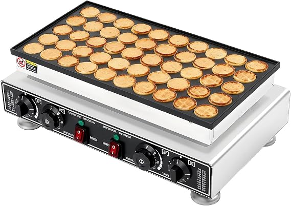 1800W 110V Mini Pancake Maker Machine, 50 PCS Commercial Muffin Maker Electric Nonstick Waffle Maker Machine Stainless Steel Pancake Baker with Temp Time Control for Home Kitchen Restaurant Dessert