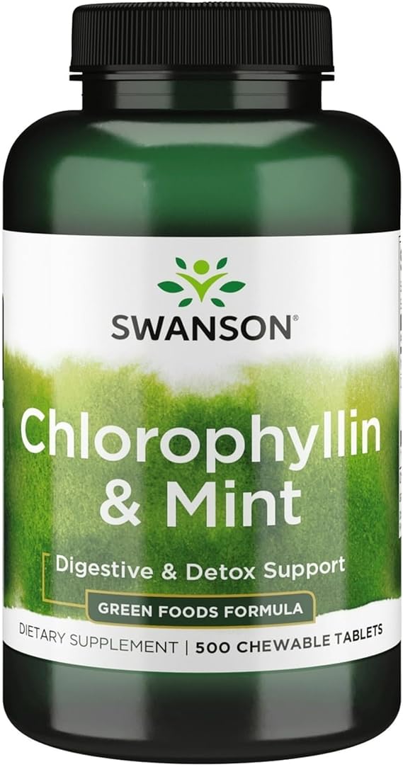 Swanson Chlorophyllin & Mint, Breath Freshening, 500 Chewables | Chewable Tablets Combine Chlorophyllin with Breath-Freshening Peppermint to Help Cleanse from the Inside Out for Vitality