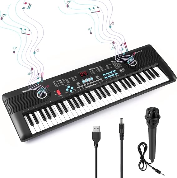 61 key keyboard Piano,Portable Electronic Digital Piano,Built In Dual Speakers,External Microphone,Power Plug,Rich Teaching Content,Multi-Functional Electronic Piano Suitable For Beginners