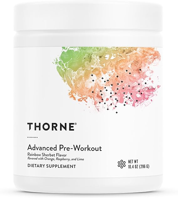 THORNE Advanced Pre-Workout, Alpha GPC, Amino Acids & Caffeine, 20 Servings | Supports Energy, Endurance, Power Output, Pump & Focus*, Naturally Derived Caffeine, Rainbow Sherbet, NSF Certified for Sport