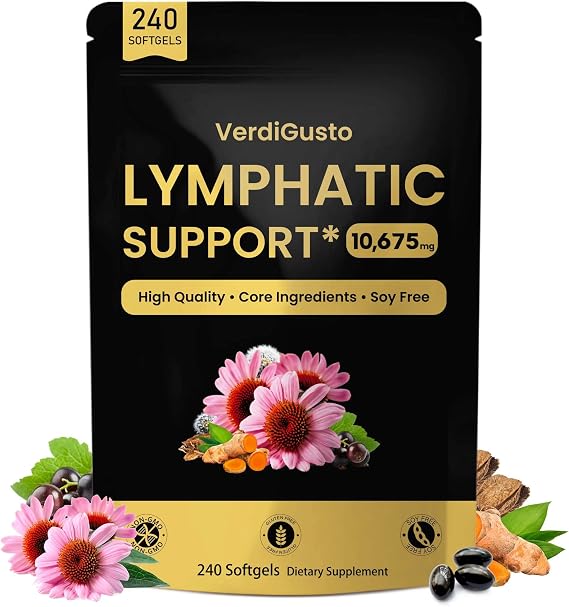 10,675mg Lymphatic Drainage Supplement | 25-in-1 Blend with Echinacea, Elderberry, Dandelion | 240 Softgels, 80 Day Supply | Lymph System Support | Soy Free, Non-GMO, Gluten Free