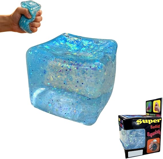 Block Squishy Cube Ice Cube Shape for Stress Relief (Boxed Blue) | Premium Slow-Rising Squishy Cube for Stress & Anxiety Relief, Soft Fingertip Texture, Great Desk Toy for Adults