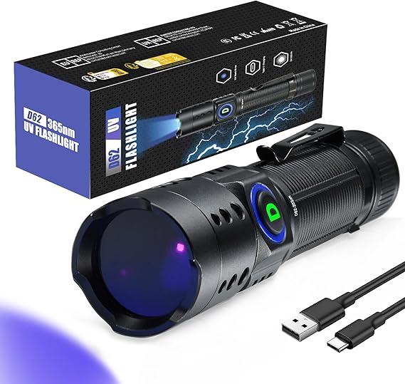 DARKDAWN UV Flashlight 365nm Blacklight ,LED Mini USB-C Rechargeable