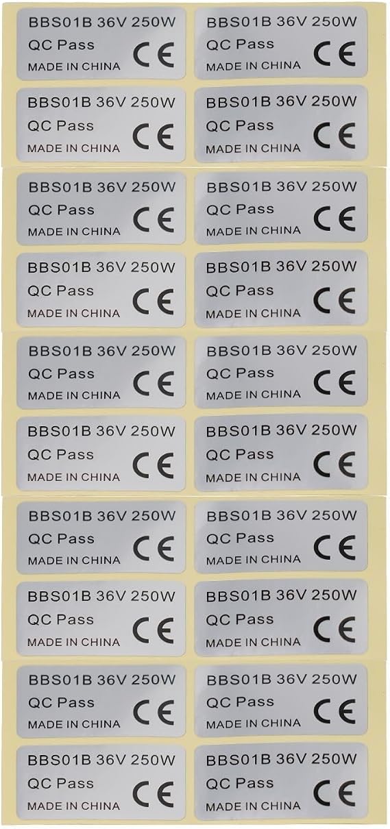 Ebike Electric Bicycle PVC Sticker Set 20 Pcs Silver 45x23mm Lightweight Weatherproof Decals for Bafang for BBS01 for BBS02 Motors (36V 250W)