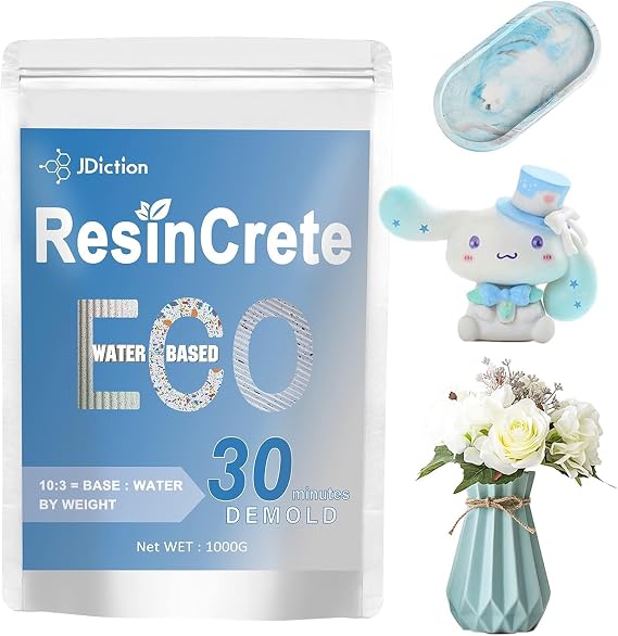 JDiction ResinCrete, 1000G Water-Based Eco-Friendly Formula, 20-30 Minutes Demold Fast Curing Eco Casting for Beginners, Mineral Casting Powder, Easy Mix for DIY Home Art