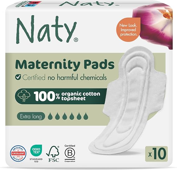 Naty Maternity Pads with Wings, 100% Organic Cotton on Skin, 10 Count