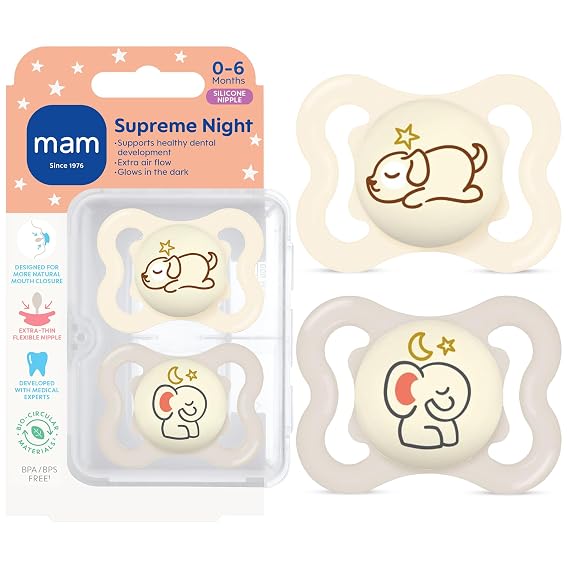 MAM Supreme Baby Pacifier, 0-6 Mths, Premium Extra Thin Nipple, 2 Pack