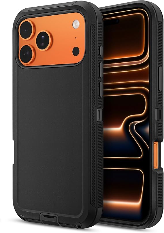 Jiunai for iPhone 17 Pro Max Case Heavy Duty Dual Layer Protective Cover with Dust Plug & Lanyard Hole Rugged Hybrid Sports Outdoor Shockproof Bumper Phone Case for Men Women Teens 6.9" - Black