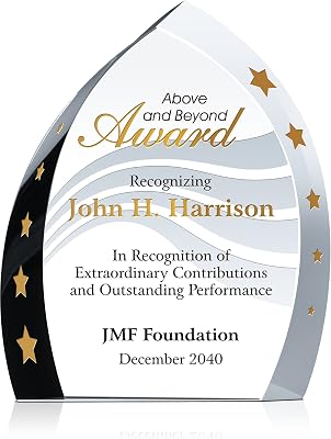 Custom Crystal Employee Achievement Awards & Trophies, Unique Design, Personalized Engraved with Your own Recognition Message Crystal Ignite Above and Beyond Award Trophy