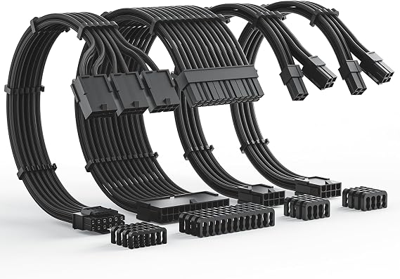 AsiaHorse 12VHPWR Cable Extension Kit, 16AWG Pcie 5.0 PSU Cable Extension Kit Soft Braided Power Supply Cable Extension, 24pin ATX /4+4pin EPS /12+4pin, 30CM Length with Cable Combs