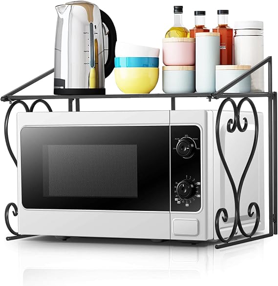 Kitchen Microwave Oven Rack Shelf, Over the Countertop, Metal Microwave Counter Stand, Toaster Oven Stand Shelf, Black