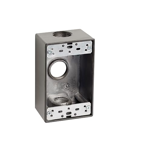 Sealproof 1-Gang 3 Hole 3/4-Inch Weatherproof Rectangular Horizontal Electrical Outlet Box with Three 3/4" Outlet Holes, Single Gang, UL Listed, Bronze