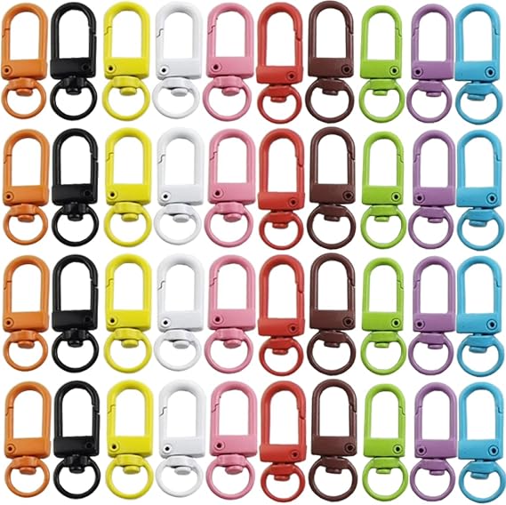 NSBELL 50PCS Colorful Metal Lobster Claw Clasps Swivel Lanyards Trigger Snap Hooks Strap with Key Rings DIY Accessories for Bag Key Chains Connector Jewelry Making, 10 Colors