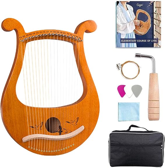 Hand Made Lap Harp, Lyre Harp 19 String Harpsicle for Adult,Whole Wood is Hollowed Out and Integrated Into A Lyar Piano with Unique Patterns, Carved Phonetic Symbols Harps