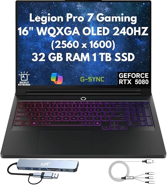 Lenovo Legion Pro 7i Gen 10 Gaming Laptop 2026, 16" WQXGA OLED (2560 x 1600) 240Hz, 24-Core Intel Ultra 9 275HX, 32GB CSODIMM DDR5 RAM, 1TB PCIe Gen 5, NVIDIA RTX 5080 16GB GDDR7, Windows 11 Home