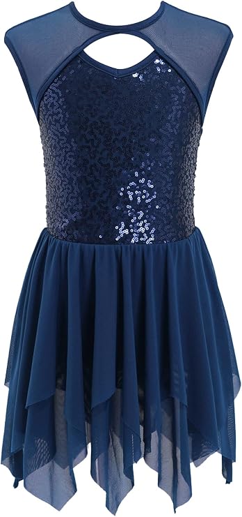 Kids Girls Figure Ice Skating Gymnastics Dance Dress Jazz Tango Latin Irregular Hem Tutu Skirt
