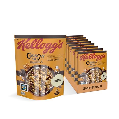 Kellogg's Crunchy Nut Granola Choco & Nuts (8 x 380 g) - Crunchy Cereal with Chocolate and Nuts - Chocolate Nut Granola with Whole Grain without Artificial Colours and Flavourings