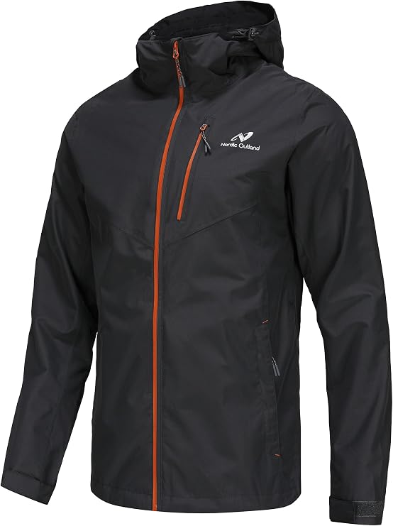 NORDIC OUTLAND Mens Lightweight Hooded Waterproof Rain Jacket Breathable Raincoat Shell for Outdoor Mountain Hiking