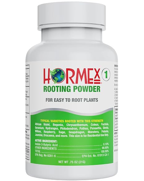 Hormex Rooting Hormone for Cuttings #1 - Gentle Powder (0.10% IBA) | Root Hormone, Root Stimulator for Plants, Rooting Powder Compound for Delicate Houseplants & Succulents. Take Root Fast.