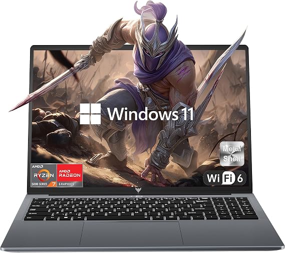 KAIGERR Gaming Laptop, 15.6inch Laptop Computer with AMD Ryzen 7 5825U(8C/16T, Up to 4.5GHz), 16GB RAM 1TB NVMe SSD Windows 11 Laptop, Radeon RX Vega 8 Graphics,WiFi 6