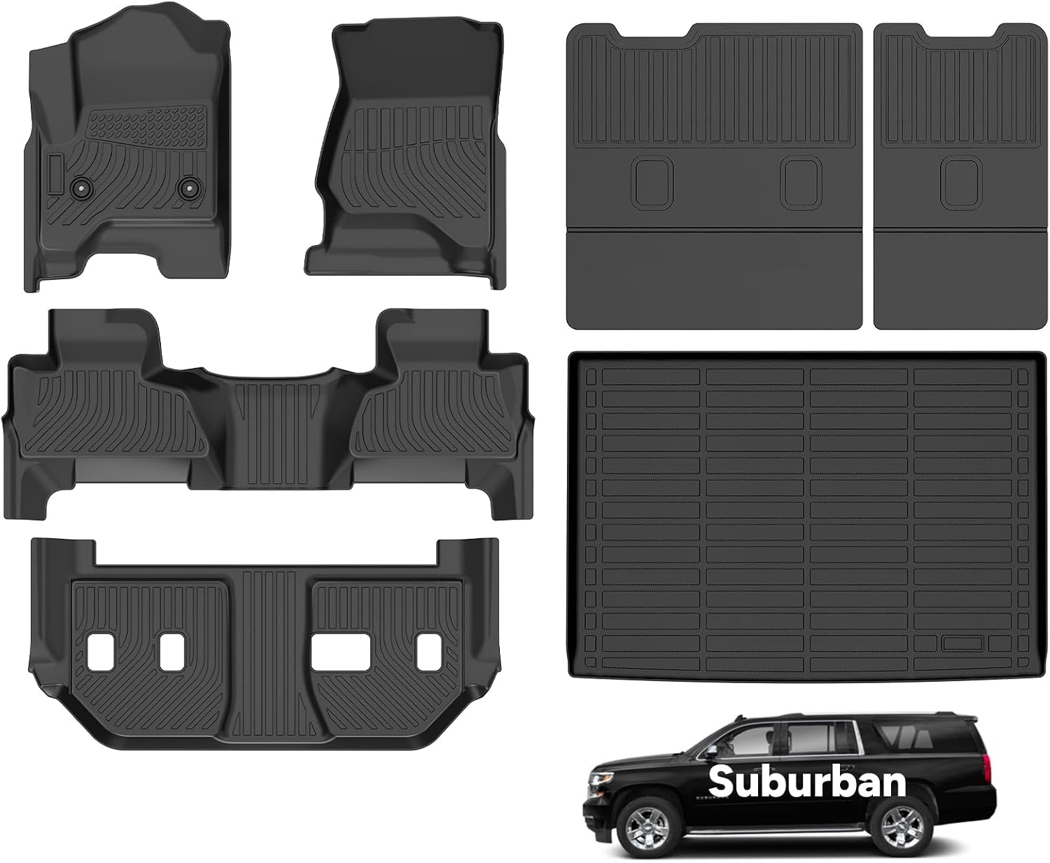 Wayhigh-All Weather Floor Mats for 2015-2020 Chevy Suburban & GMC Yukon XL（Only Fit 8 Seats） with 2nd Row Bench Seat Trunk Mat with Backrest Mat Waterproof Duty Rubber Cargo Liners Accessories