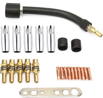 Hilitand 24pcs Welding Torch Parts Contact Tip Gas Nozzle Tip Holder Swan Neck with Wrench, Fits Binzel 15AK Torch, Hilitandz68gagofdq
