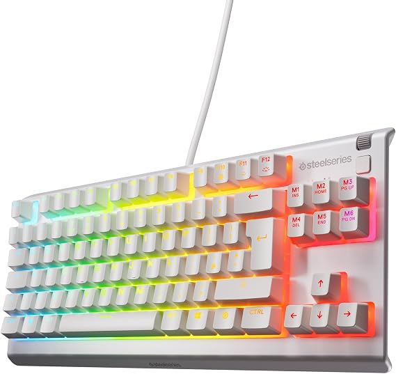 SteelSeries Apex 3 TKL - Gaming Keyboard - Tenkeyless Compact Form Factor - Silent Gaming Keyboard - 8-Zone RGB Illumination - IP32 Water & Dust Resistant - English QWERTY Layout, White