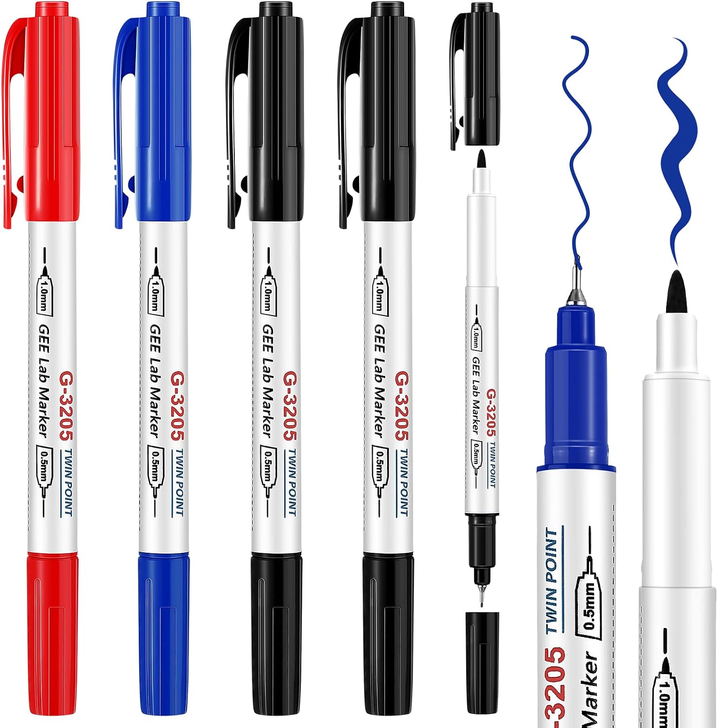 Janlaugh Alcohol Resistant Laboratory Markers Black Double Headed Permanent Pen for Freezers with 0.5mm Fine Tip and 1.0mm Tip Designed for Industrial Laboratory and Hospital Pack of 5