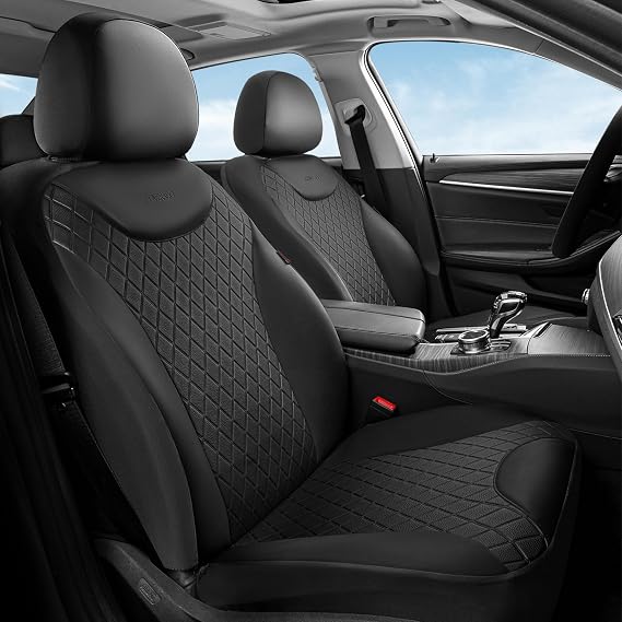 Coverado Front Seat Covers, Black Leather Car Seat Covers, 2PCS Waterproof Car Seat Protectors, Automotive Seat Covers, Driver Seat Covers Universal Car Seat Cushions Fit for Most Cars