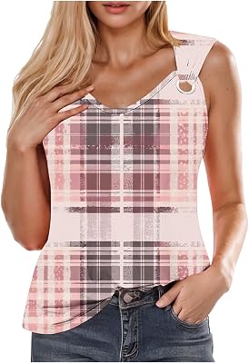 Spring Tank Tops for Women Summer Casual Printed Sleeveless V Neck Clothes Soft Fashion Vacation Hawaiian Tunic Tank