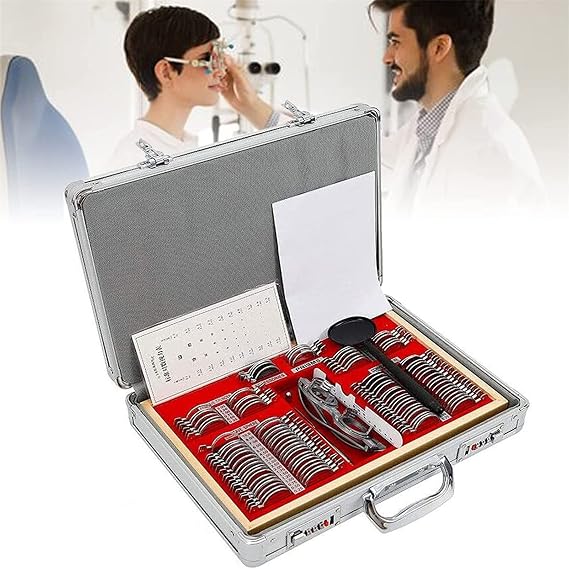 104 pcs Optical Trial Lens Set Metal Rim Aluminum Case Free Trial Frame,Optometry Lens Optometry Box Trial Lens Equipment Aluminum Case Optometry Optical Instrument