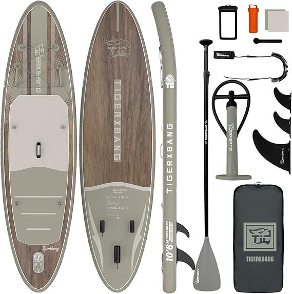 TIGERXBANG Inflatable Stand Up Paddle Board with SUP Board Accessories, Anti-Slip EVA Deck, 11'/10'6'' Paddleboard for Adults & Youth - All Skill Levels