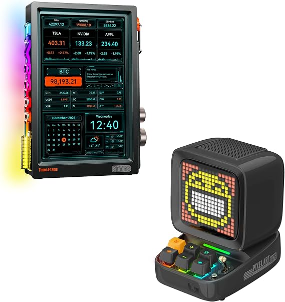 Divoom Times Frame-10.1" Digital Picture Frame and Ditoo Retro Pixel Art Game Bluetooth Speaker (Black)
