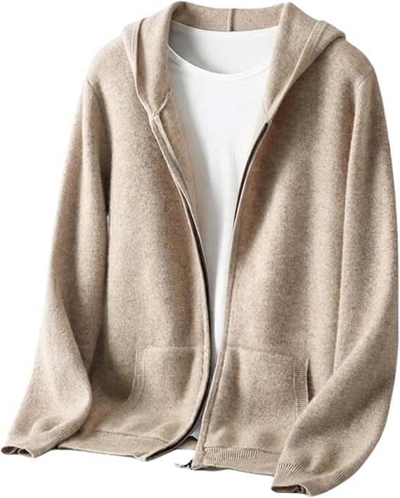 Men's 100% Cashmere Hooded Cardigan, Zip Front Sweaters Knitwear
