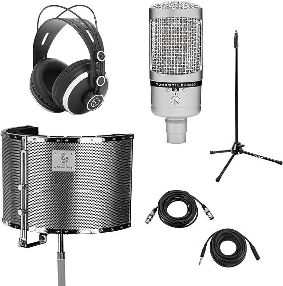 Turnstile Audio Concourse Series TAC700 Multi-Pattern Condenser Microphone, Bundle with H&A Reflection Filter, Silver