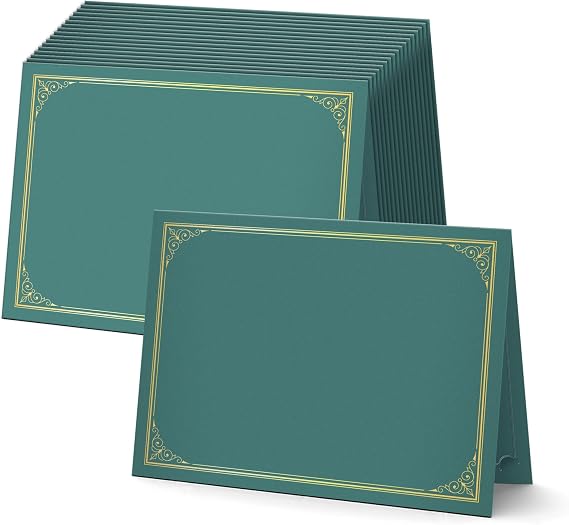 BELLE KR Green Certificate Holders 8.5 x 11, 30 Pcs | Gold Foil Border, Fits Letter Size 8.5" x 11", Pre-Cut Out Holes, Reusable Design