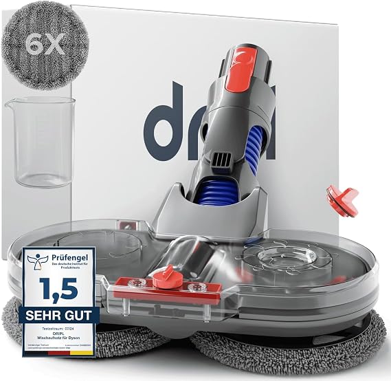 Dripl Mop Attachment for Dyson V7/V8/V10/V11/V15 Vacuum Cleaner Electric Floor Mop with Removable Water Tank and 6 Washable Mops + 1 Filling Container