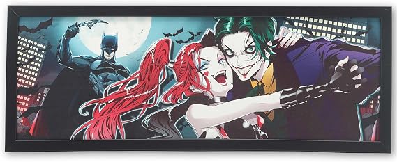 DC Comics Batman Anime Joker and Harley Quinn Framed Wood Wall Decor - Large DC Comics Wall Art for Home