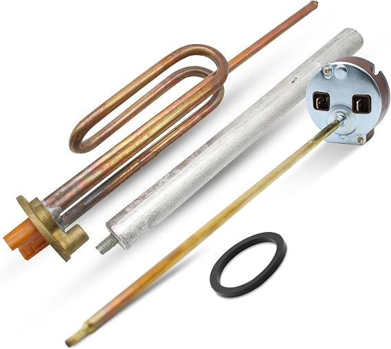 DOJA Barcelona Water Heater Resistance Kit - 1500W - Immersion Heater Element, Curved Heating Component, Magnesium Anode, Boiler Resistor Spare, Rubber Gasket, Fixing Screw and 270mm Rod Thermostat