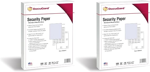 DocuGard Medical Security Papers, 24 lb Bond Weight, 8.5 x 11, Blue, 500/Ream (Pack of 2)