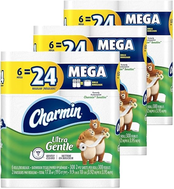Charmin Ultra Gentle Toilet Paper 6 Mega Rolls, IHCaYb (Pack of 12), Packaging May Vary