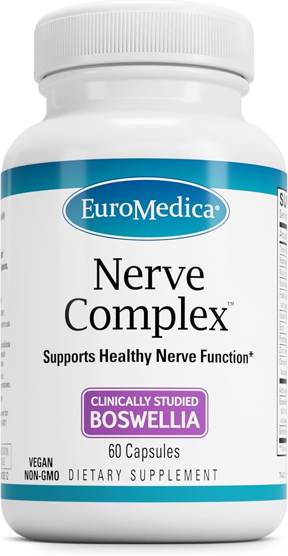 EuroMedica Nerve Complex - Nerve Function and Peripheral Support - 60 Count | Boswellia. Nerve Function and Peripheral Circulation Support. 60 capsules.
