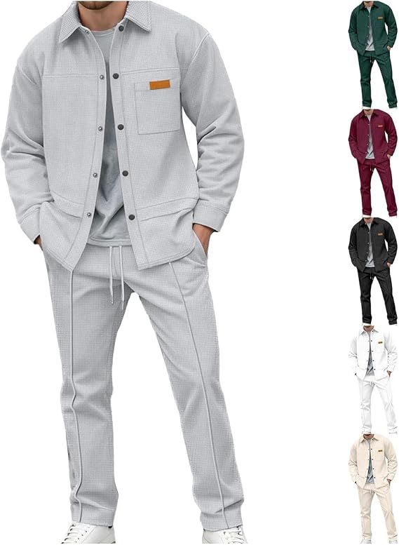 Mens Loungewear Sets 2 Piece Casual Long Sleeve Button up Jacket Casual Pant Workout Athletic Joggers Sweatsuits