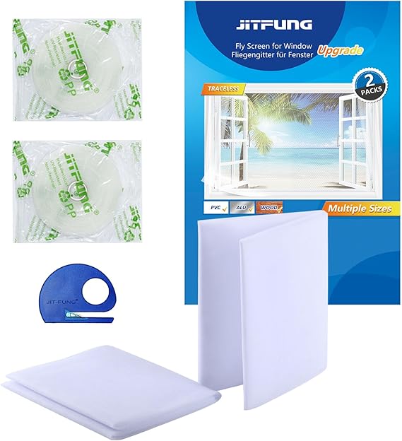 DIY Fly Screen for Windows, 2 Packs of Mosquito Net Insect Mesh 130x155CM with 2 Rolls [UPGARDE] Self-Adhesive Tapes & Cutter, White (Honeycomb, Set of 2)