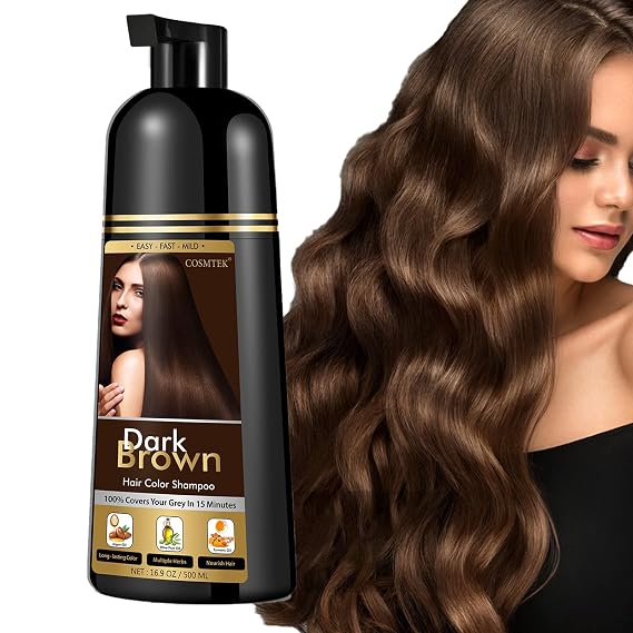 COSMTEK Dark Brown Hair Dye Shampoo for Gray Hair | Instant Natural Hair Color Shampoo for Women & Man, 3-In-1, Herbal Ingredients, Fast Acting and Long Lasting