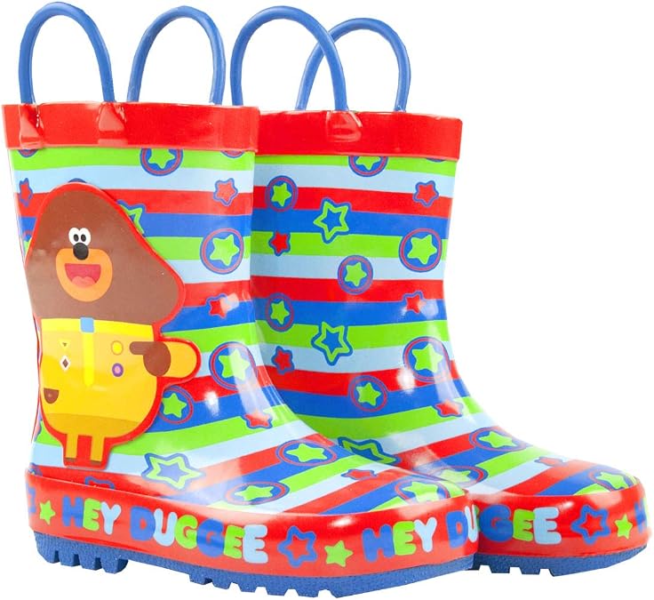 Hey Duggee Multicoloured Waterproof Boots with Handles | Duggee & All-Over Icon Print | Outdoor Play Footwear for Younger Boys | Rainy Weather Essentials Merchandise